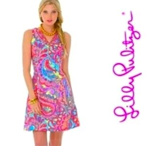 Lilly Pulitzer Lloyd Feeling Groovy Print Retro Bright Boho Dress Size 8